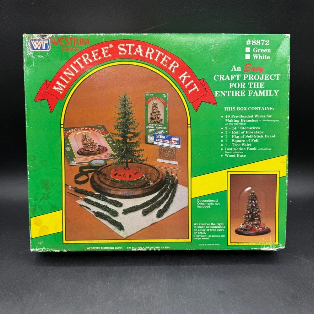 Vintage Westrim Crafts Mini Tree Starter Kit Christmas DIY Green Beaded w/ Stand - Picture 2 of 12